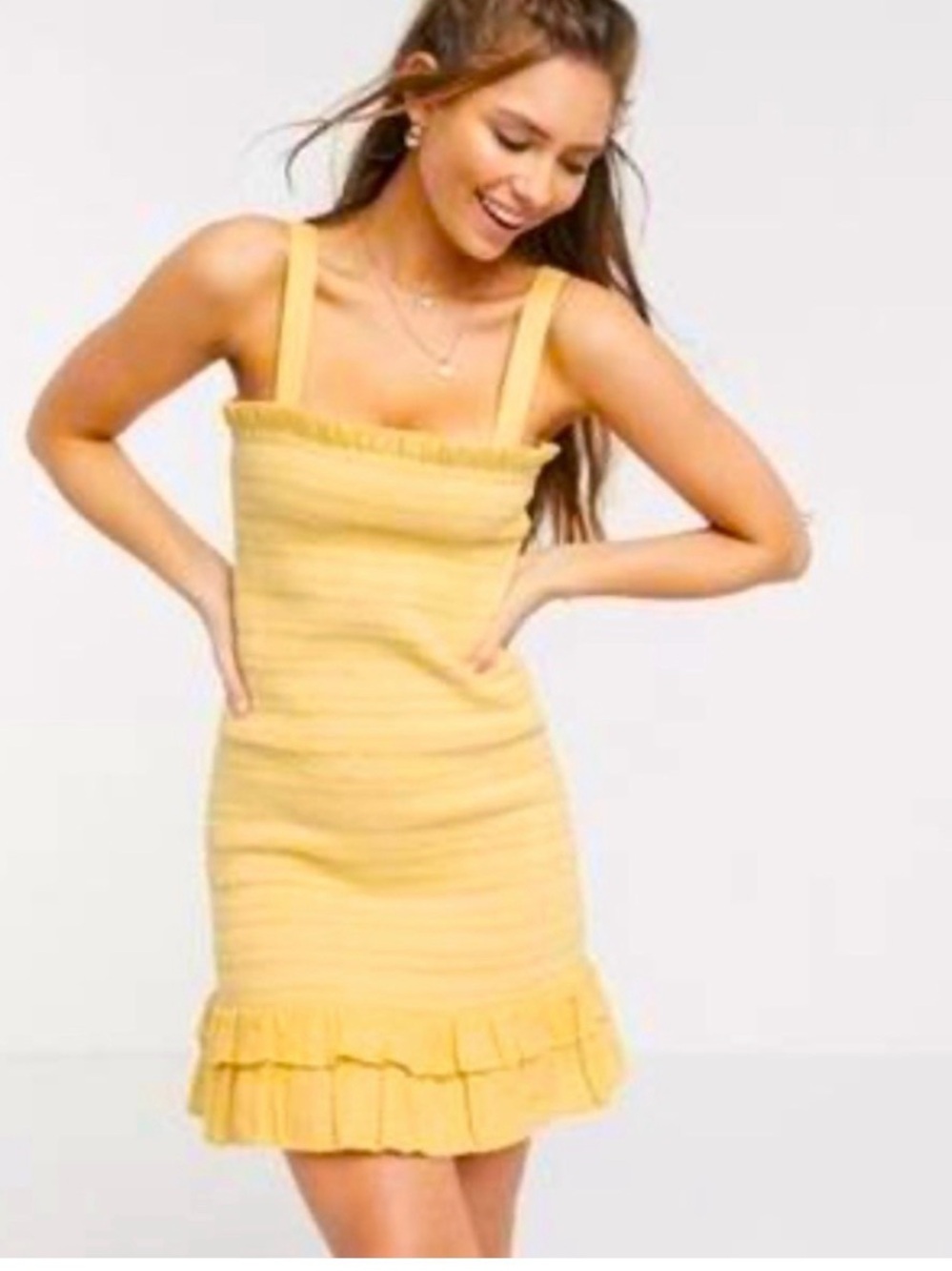 American Eagle, yellow mock ruffle, mini dress, summer dress size medium